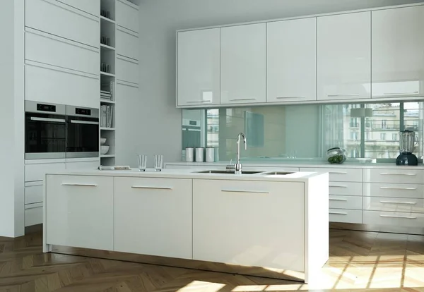 Fehér modern konyha lakberendezés illusztráció — Stock Fotó