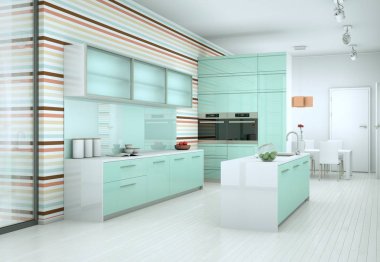 Duvar kağıdı ışık mavi modern mutfak