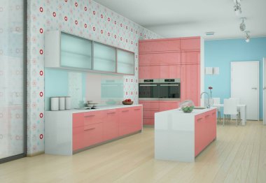 Duvar kağıdı pembe modern mutfak