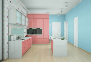 Duvar kağıdı pembe modern mutfak