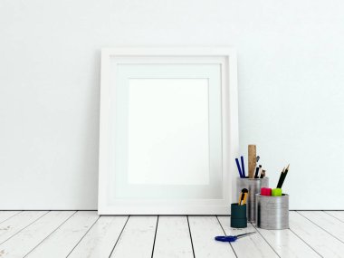 Afiş ürün tasarımı mockup tarz. Boş çerçeve mockup.