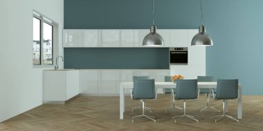 Beyaz modern mutfak dekorasyon illüstrasyon