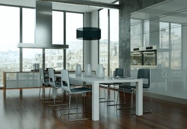 Beyaz modern mutfak dekorasyon illüstrasyon