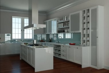 Beyaz modern mutfak dekorasyon illüstrasyon