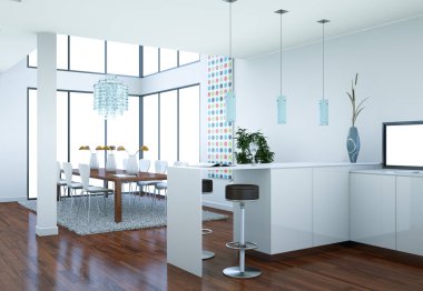 Beyaz modern mutfak dekorasyon illüstrasyon