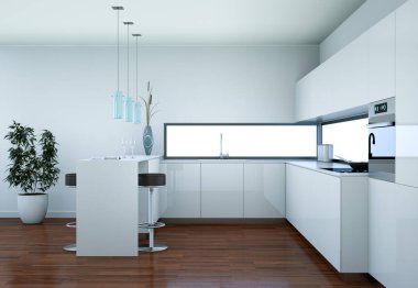 Beyaz modern mutfak dekorasyon illüstrasyon