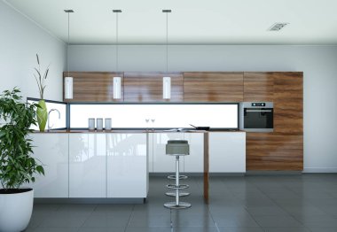 Modern woodn mutfak dekorasyon illüstrasyon