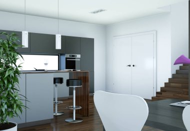 Modern gri mutfak dekorasyon illüstrasyon