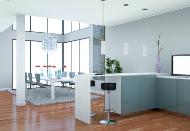 Modern gri mutfak dekorasyon illüstrasyon