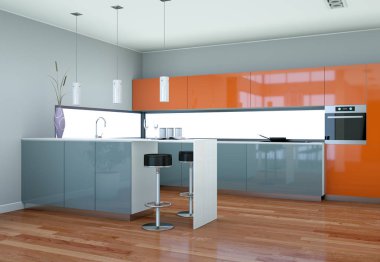 Modern gri mutfak dekorasyon illüstrasyon