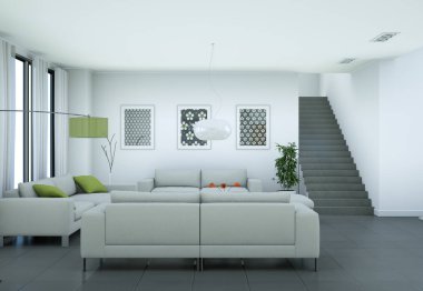 Modern parlak skandinavian iç tasarım oturma odası