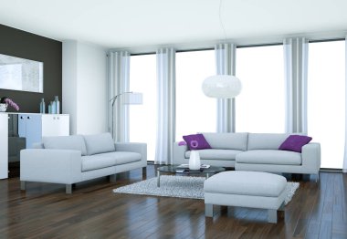 Modern parlak skandinavian iç tasarım oturma odası