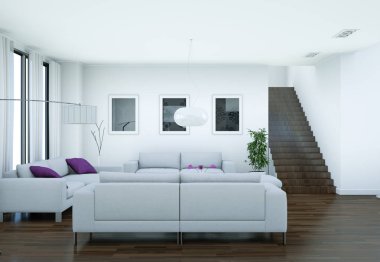 Modern parlak skandinavian iç tasarım oturma odası