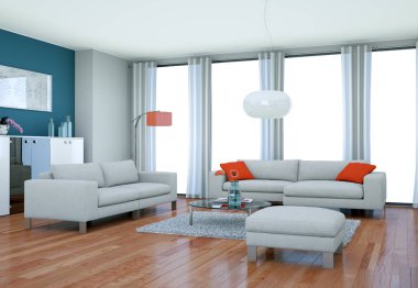 Modern parlak skandinavian iç tasarım oturma odası