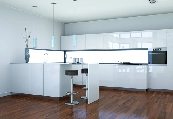 Fehér modern konyha lakberendezés illusztráció — Stock Fotó