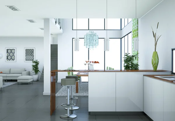 Modern woodn kitchen interior design illustration — Stock Photo, Image