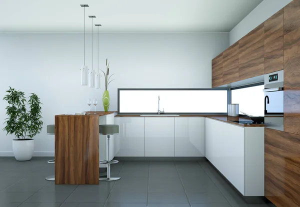 Moderna cucina in legno interior design illustrazione — Foto Stock