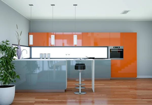 Moderna cocina gris diseño interior ilustración —  Fotos de Stock