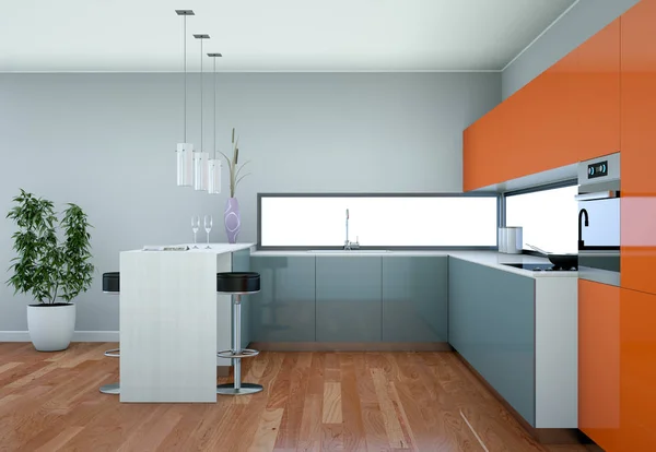 Современная иллюстрация дизайна интерьера серой кухни — стоковое фото