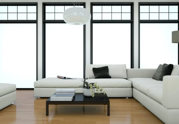 Design intérieur minimaliste avec canapés et murs en béton — Photo