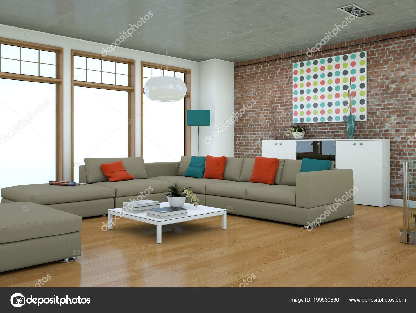 Luminosos Interiores Modernos Ilustracion 3d Renderizado Foto