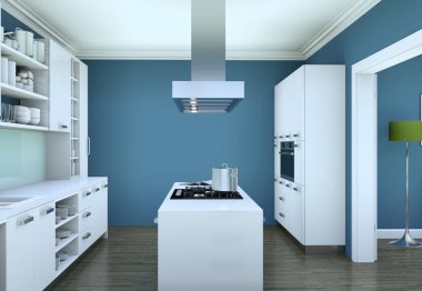 Güzel tasarımlı bir dairede beyaz modern mutfak