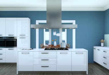 Güzel tasarımlı bir dairede beyaz modern mutfak