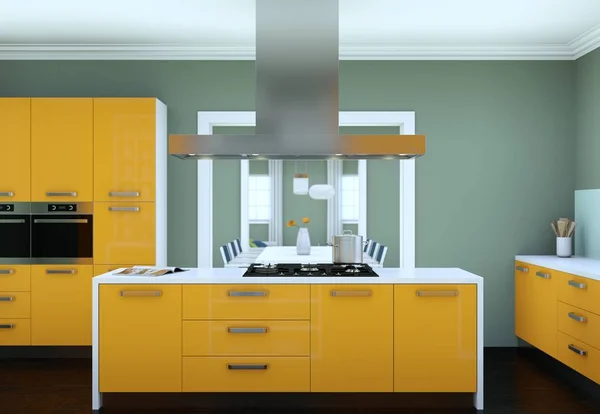 Gelbe moderne Küche in einer Wohnung mit schönem Design — Stockfoto