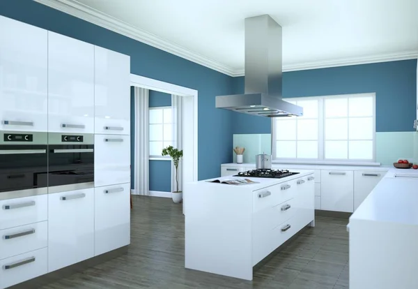 Illustratie Van Witte Moderne Keuken Een Appartement Met Mooi Design — Stockfoto