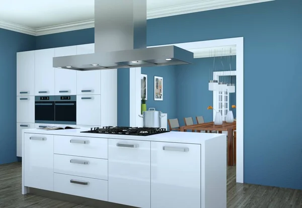 Weiße moderne Küche in einer Wohnung mit schönem Design — Stockfoto