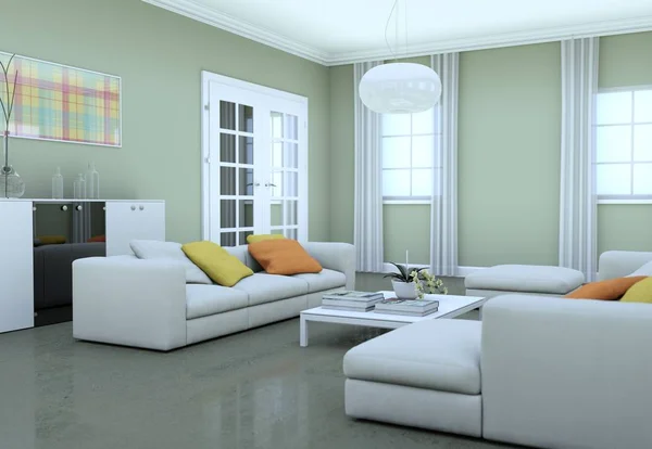 Сучасний яскравий дизайн інтер'єру вітальні з диванами — стокове фото