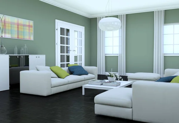 Moderno luminoso salotto interior design con divani — Foto Stock