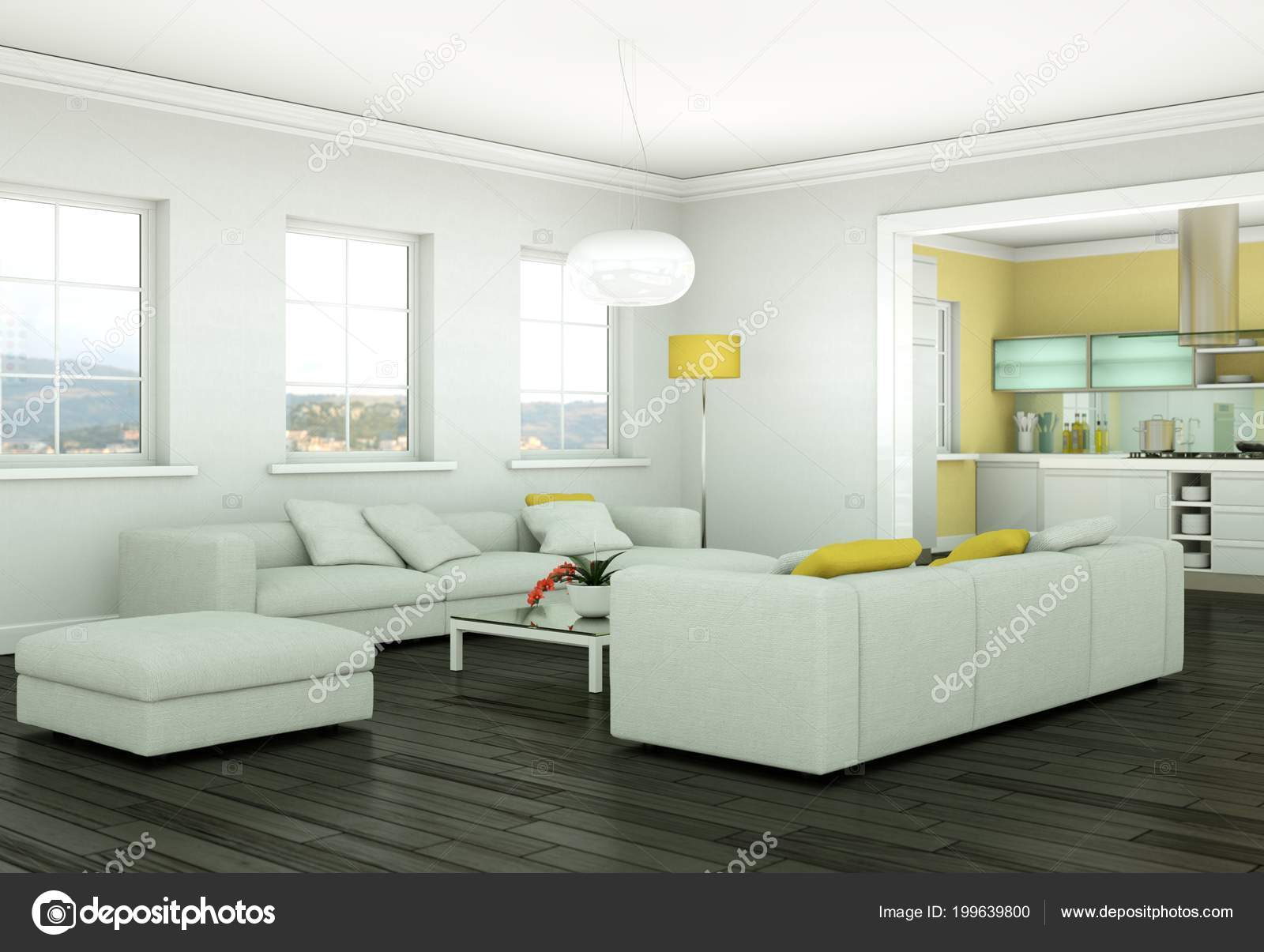 Diseño de interiores moderno luminoso living-comedor con sofás ... Diseño de interiores moderno luminoso living-comedor con sofás ...