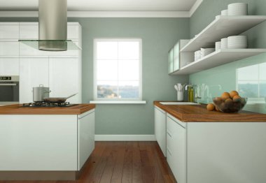 Güzel tasarımlı bir dairede beyaz modern mutfak