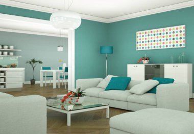 Modern aydınlık oturma odası iç tasarım kanepeler ile