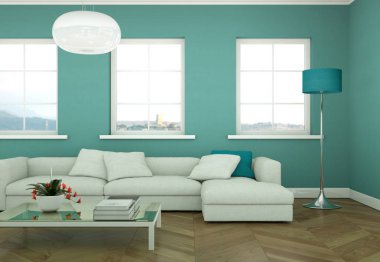 Modern aydınlık oturma odası iç tasarım kanepeler ile