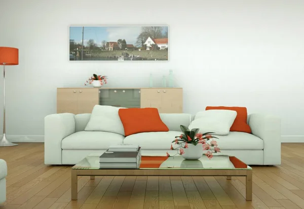 Moderne helle Wohnzimmereinrichtung mit Sofas — Stockfoto