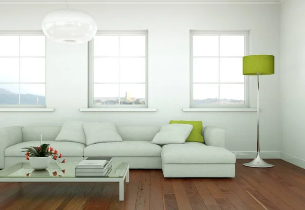 ソファのあるモダンな明るいリビング ルームのインテリア デザイン — ストック写真