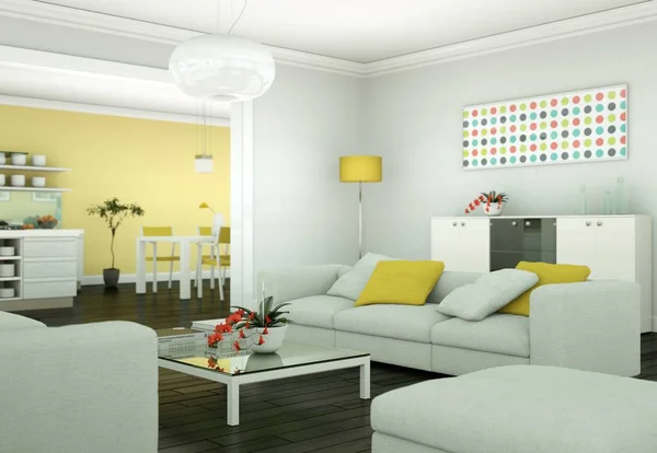 Moderna sala de estar brilhante design de interiores com sofás — Fotografia de Stock