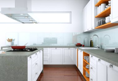 Güzel tasarımlı bir dairede beyaz modern mutfak