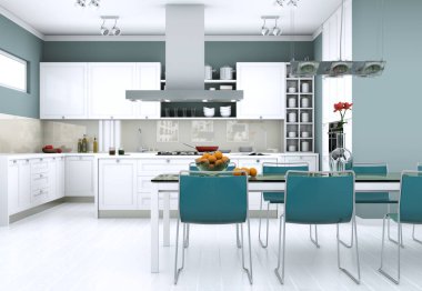 Yemek odası iç tasarım modern daire içinde 3d çizim