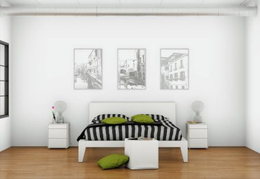 Duvardaki 3 Photoframes ile modern yatak odası