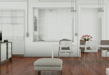 Modern aydınlık oturma odası iç tasarım kanepeler ile