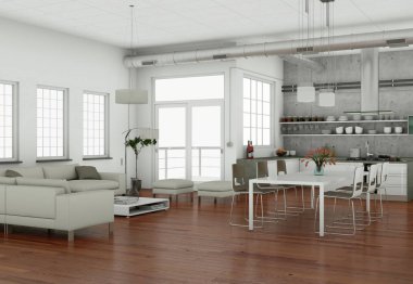 Modern aydınlık oturma odası iç tasarım kanepeler ile