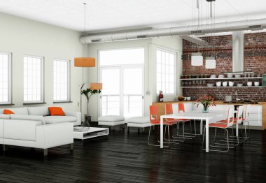 Yemek odası iç tasarım modern daire içinde 3d çizim