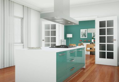 güzel tasarımlı bir dairede modern yeşil mutfak