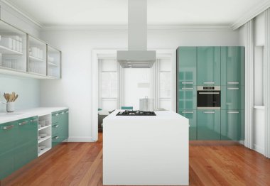 güzel tasarımlı bir dairede modern yeşil mutfak