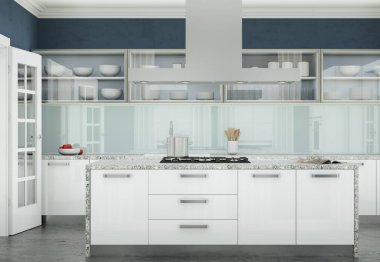 Güzel tasarımlı bir dairede modern beyaz mutfak