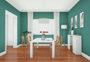 Yeşil yemek odası iç tasarım modern daire içinde