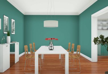 Yeşil yemek odası iç tasarım modern daire içinde